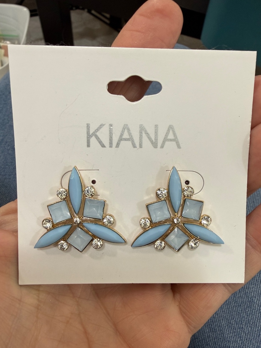 Kiana Pastel Blue Floral Crystal Drop Earrings